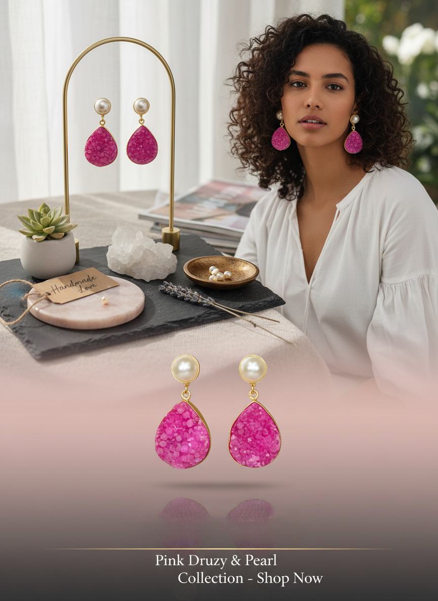 Pink Druzy Teardrop Drops
