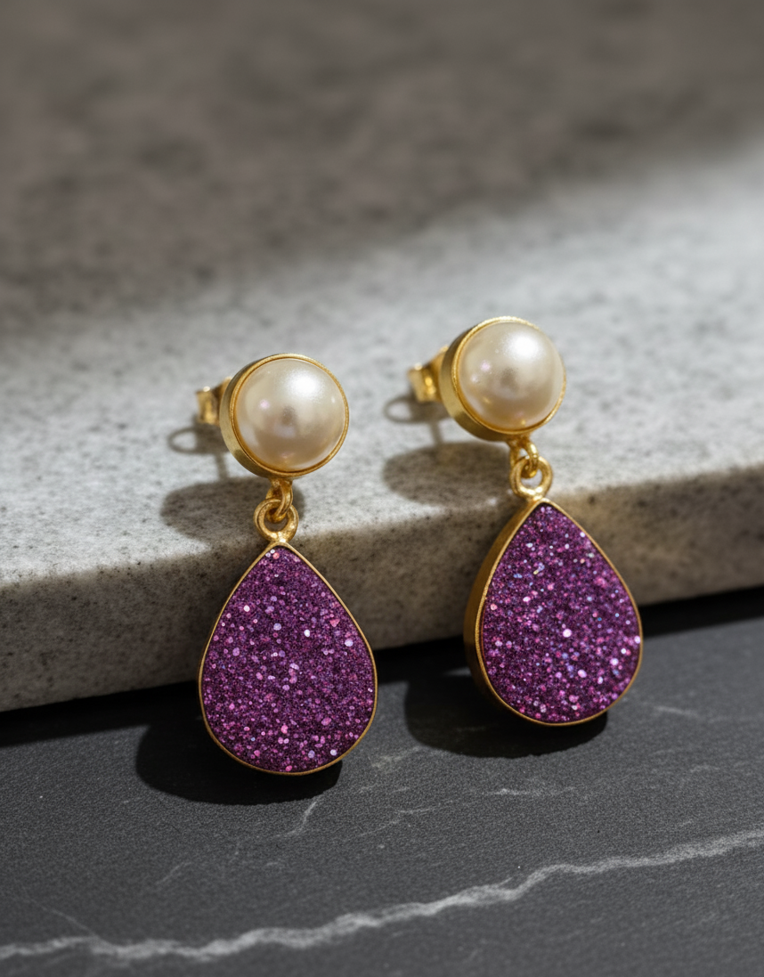 Fuchsia Glitter Studs