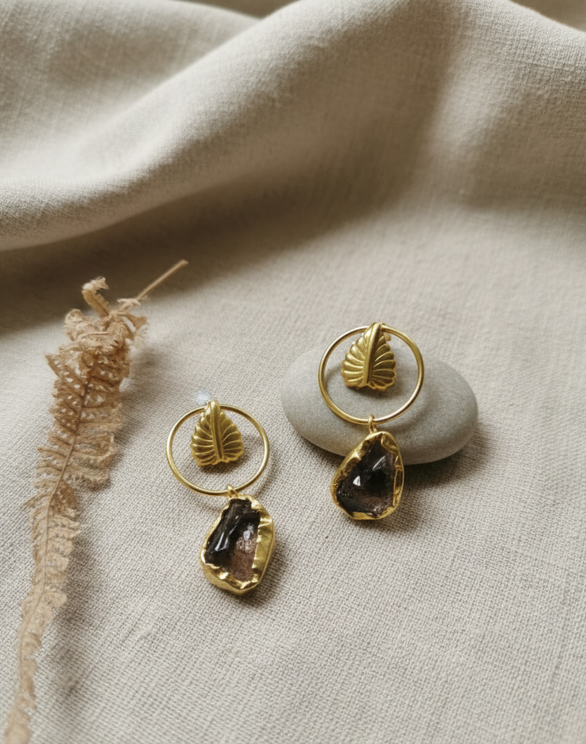 Gem Leaf Hoop Earring