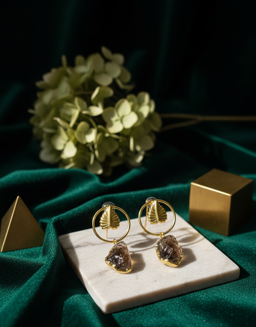 Gem Leaf Hoop Earring