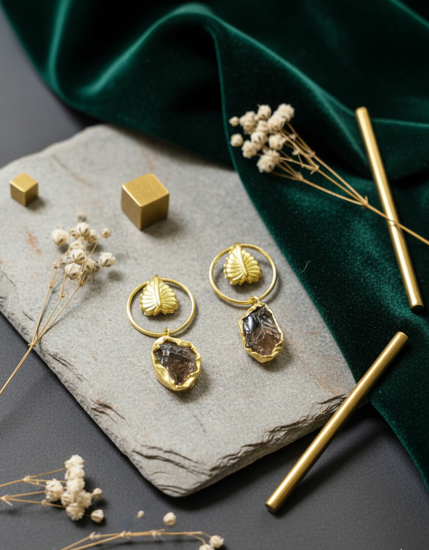 Gem Leaf Hoop Earring