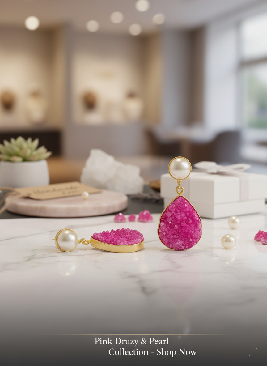 Pink Druzy Teardrop Drops