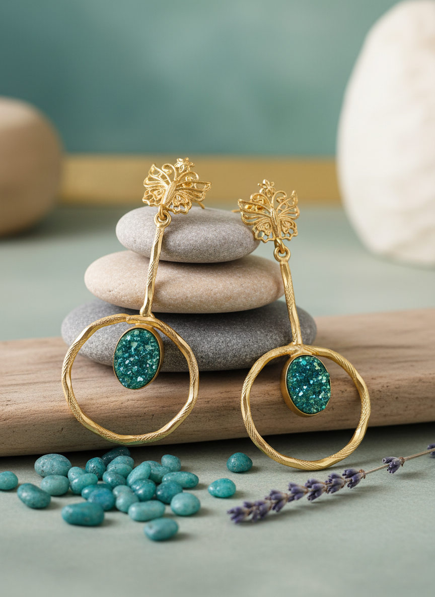 Teal Druzy Halo Drop