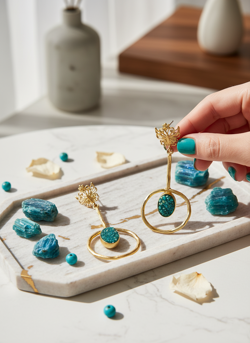 Teal Druzy Halo Drop