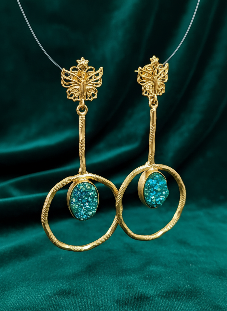 Teal Druzy Halo Drop