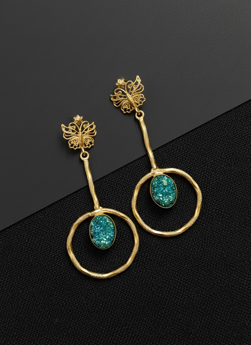 Teal Druzy Halo Drop